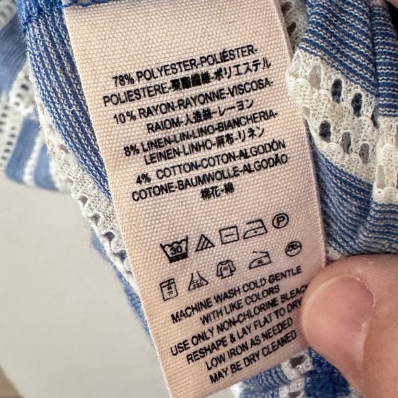 Free People Azalea blue striped linen blend elastic waist blouse Size Small - Picture 7 of 9